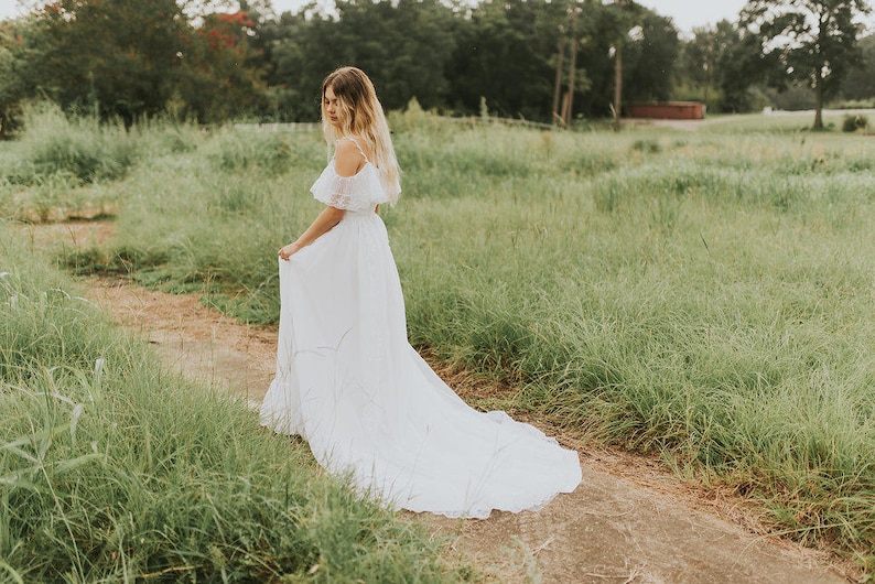 Beautiful Wedding Dress/ Bohemian bride/ Off-shoulder/ Lace/ Unique/ Romantic/ Hand-restored image 1
