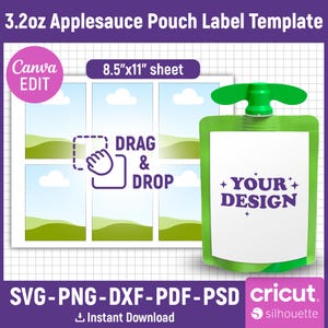 3.2oz Apfelsauce Beutel Tasche Etikettenvorlage, Apfelsauce Beutel Etikett, Saft Beutel Etikett, Apfelsauce Beutel Tasche, Party Favor, Canva bearbeitbar