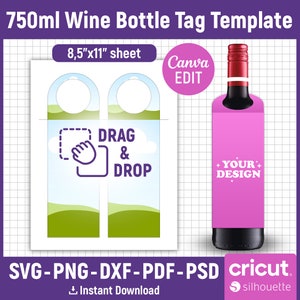 Modello etichetta bottiglia di vino da 750 ml, modello etichetta regalo vino, etichetta vino Svg, etichetta bomboniera bottiglia di vino, stampabile, matrimonio, compleanno, Canva modificabile