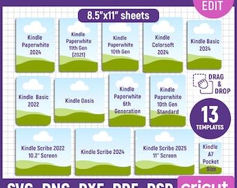 13 Kindle Insert Template Bundle, Kindle Case Insert, Clear Case Insert, Paperwhite Template, Kindle Cover Template, DIY, Canva Editable