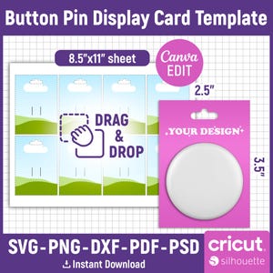 Button Pin Display Card Template, Button Pin Card Holder Template, Pin Holder Template, Pin Card Holder, Button Pin Card, Canva Editable