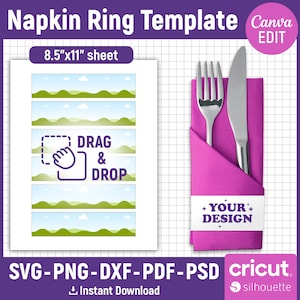 Napkin Ring Template, Napkin Wrap Template, Cutlery Paper Holder Template, Napkin Ring Holder, Napkin Ring Tags, Printable, Canva Editable