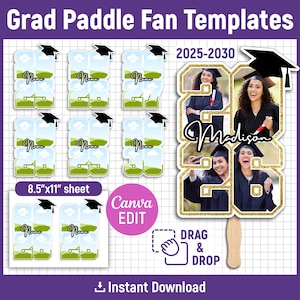 2025-2030 Editable Grad Paddle Fan Template, Custom Grad Fan, Graduation Fan Template, Graduation Fan, Cake Topper, DIY, Canva Editable