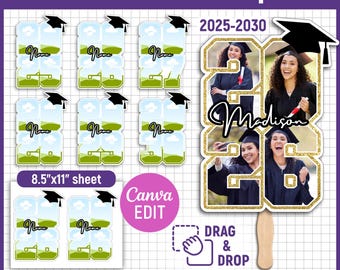 Plantilla editable de abanico de graduación 2025-2030, abanico de graduación personalizado, plantilla de abanico de graduación, abanico de graduación, adorno para pastel, hazlo tú mismo, editable en Canva
