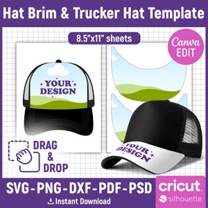 Hat Brim Template, Trucker Hat Template, Trucker Hat Label, Baseball Cap Brim, Hat Blank Template, Trucker Cap, Printable, Canva Editable