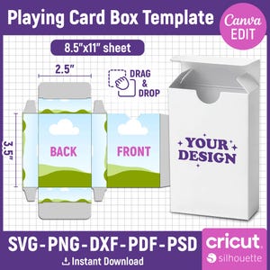 Playing Card Box Template, Poker Card Box Template, Blank Playing Card Box, Trading Card Box Template, Cut File, Printable, Canva Editable