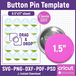 1.5&quot; Button Pin Template, Button Pin Svg, Button Pin Blank, Sublimation Button Pin Template, Badge Circle Labels, DIY, png, Canva Editable