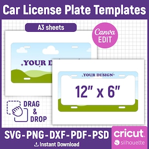 Car License Plate Templates, Car License Plate Sublimation Template, Car License Frame Template, License Plate Template, DIY, Canva Editable
