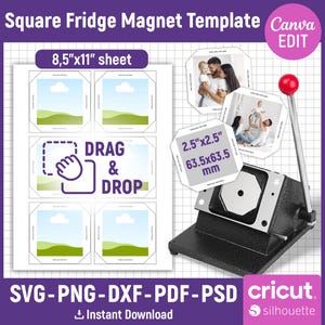 2.5x2.5 Square Fridge Magnet Template, Magnet Maker Template, Magnet Machine Template, Square Magnet Template, Magnet Template, Canva Edit