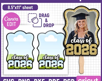 Plantilla de abanico de graduación, abanico de graduación personalizado, plantilla de abanico de graduación, abanico de graduación, graduación 2026, plantilla para adorno de pastel, hazlo tú mismo, editable en Canva