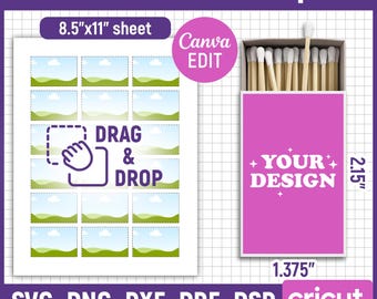 Matchbox Label Template, Match Book Svg, Matchbox Template, Match Box, Match Box Sticker, Blank Template, Printable, DIY, Canva Editable