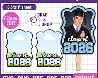 Grad Paddle Fan Template, Custom Grad Fan, Graduation Fan Template, Graduation Fan, Grad 2026, Cake Topper Template, Canva Editable
