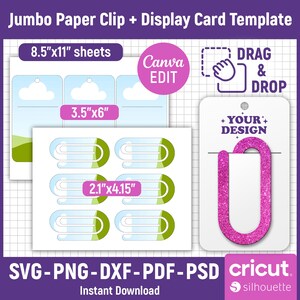 Jumbo Paperclip Template, Jumbo Paper Clip Display Card Template, Paper Clip Holder Template, Bookmark Display Card Template, Canva Editable