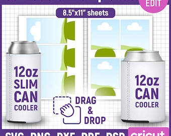 12oz Can Cooler & 12oz Slim Can Cooler Template, Can Cooler Sleeve Template, Beer Cooler Template, Can Holder Sublimation, Canva Editable