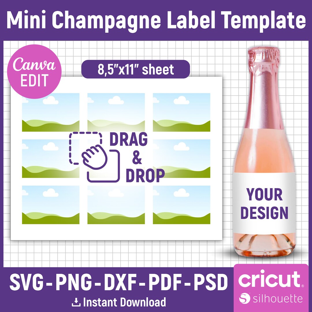 Mini Champagne Bottle Label Template, Mini Champagne Label Svg, Mini Champagne Bottle Tag ...