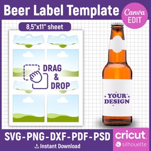 Beer Label Template, Beer Label Svg, Bottle Beer Neck Label Template, Wine Bottle Label, Beer Label Sticker, Party Favor, Canva Editable
