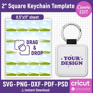 2 "quadratische Leder Schlüsselbund Vorlage, Schlüsselbund Vorlage svg, Sublimationsvorlage, zweifache Geldbörse Sublimation, png, dxf, Canva editierbar