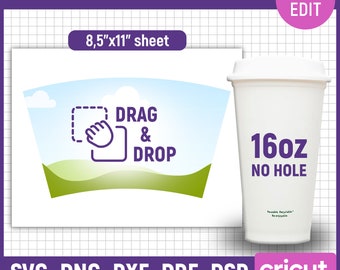 No Hole 16oz Hot Cup Wrap Template, Coffee Cup Template, Coffee Hot Cup Template, Grande 16oz Template, Tumbler Template, Canva Editable
