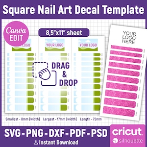75mm Square Nail Art Decal Template, Nail Blank Template, Nail Template Svg, Nail Design Template, Waterslide Nail Decals, Canva Editable