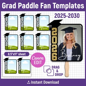 2025-2030 Editable Grad Paddle Fan Template, Custom Grad Fan, Graduation Fan Template, Graduation Fan, Cake Topper, DIY, Canva Editable