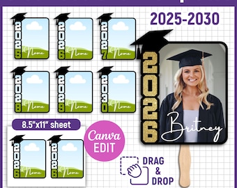2025-2030 Editable Grad Paddle Fan Template, Custom Grad Fan, Graduation Fan Template, Graduation Fan, Cake Topper, DIY, Canva Editable