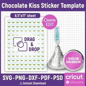 Kiss Sticker Template, Chocolate Kiss Sticker Template, Round Sticker ...