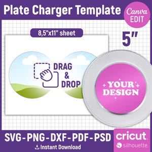 5 inch Plate Charger Template, Plate Insert Template, Circle Template, Round Charger Template, Round Blank Plate, Printable, Canva Editable