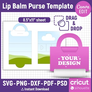 Lip Balm Purse Template, Lip Balm Box Template, Lip Balm Handbag, Chapstick Holder, Lipstick Box, Lip Balm Purse Gift Box, Canva Editable