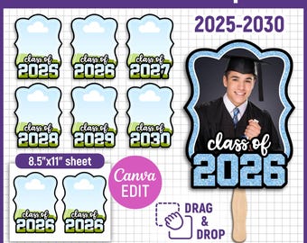 2025-2030 bearbeitbare Grad Paddle Fan Vorlage, benutzerdefinierter Grad Fan, Graduierung Fan Vorlage, Graduierung Fan, Kuchendeckel, DIY, Canva editierbar
