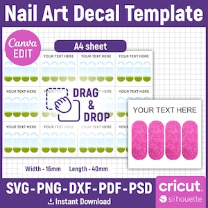 40mm Round Nail Art Decal Template, Nail Blank Template, Nail Template Svg, Nail Design Template, Waterslide Nail Decals, Canva Editable