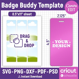 Badge Buddy Template, ID Badge Template, Badge Buddy Blank, Vip Badge, Staff Badge, Name Badge, Office Badge, Printable, DIY, Canva Editable