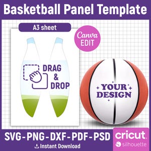 Basketball Panel Template Svg, Basketball Panel Blank Template, Custom Basketball Ball Wrap, Basketball Ball Panel Template, Canva Editable