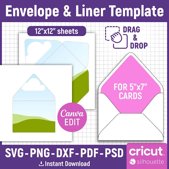 Envelope Template Svg, Envelope Liner Template, Wedding Envelope Template, Envelope 5x7, A7 Envelope Template, Printable, Canva Editable
