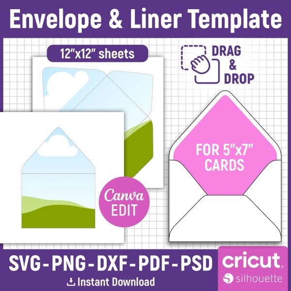 Envelope Template Svg, Envelope Liner Template, Wedding Envelope Template, Envelope 5x7, A7 Envelope Template, Printable, Canva Editable