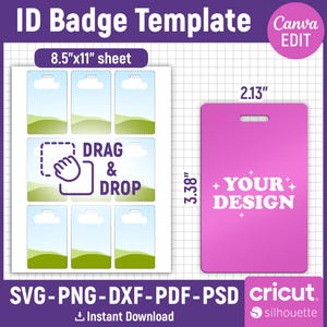 Modello di badge identificativo, modello di badge, modello di badge con nome, badge del personale, badge dell'ufficio, modello di etichetta identificativa, carta d'identità, stampabile, fai da te, modificabile da Canva