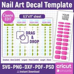 Nail Art Decal Template, Nail Blank Template, Nail Template Svg, Nail Design Template, Waterslide Nail Decals, Nail Wrap, Canva Editable