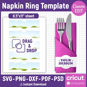 Napkin Ring Template, Scalloped Napkin Ring Template, Cutlery Paper Holder Template, Napkin Ring Holder, Napkin Ring Tags, Canva Editable
