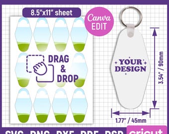 Motel Keychain Sublimation Template, Motel Keychain Template, Bifold wallet Sublimation, Hotel Keychain Svg, Keychain Design, Canva Editable