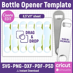 Bottle Opener Template Svg, Stainless Steel Bottle Opener, Beer Bottle Opener Sublimation Template, Blank Template, png, Canva Editable