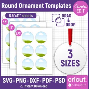 Round Ceramic Ornament Template Bundle, Ceramic Ornament Template, Christmas Ornament Sublimation Template, Gift Tag Template, Canva Edit
