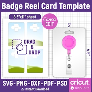 Scheda per badge con bobina da 3"x4,5", scheda espositiva per badge con bobina, modello per scheda per badge con bobina, design per scheda per badge con bobina, file SVG per Cricut, modificabile Canva