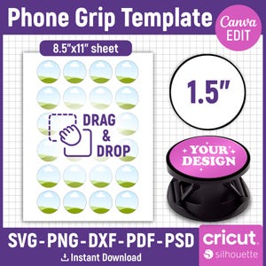 Phone Grip Sublimation Template, Phone Grip Blank Template, Phone Grip Svg, Phone Holder Template, Phone Stand Template, DIY, Canva Editable