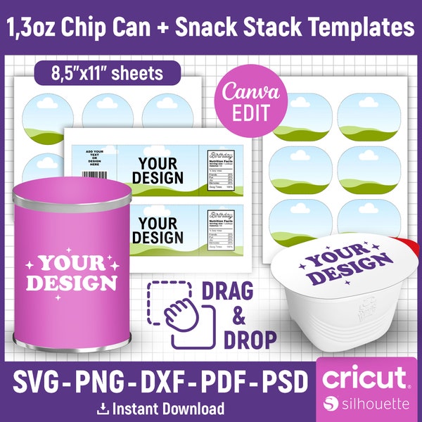 1.3oz Chip Can Wrap Template, Potato Chip Can, Can Label Template, Snack Stack Template, Chip Can Editable, Party Favor, png, Canva Editable