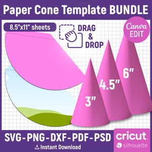 Papierkegel Vorlage BUNDLE, Candy Cone Vorlage, Leckerli Kegel Vorlage, Eistüte Wrapper Vorlage, Party Favor, DIY, Canva Bearbeitbar