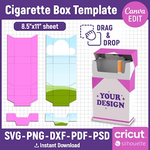 Cigarette Box Template, Cigarette Pack Template, Cigarette Holder Template, Cigarette Case, DIY Candy Gift Box, Packaging, Canva Editable