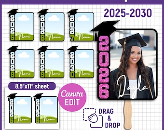2025-2030 bearbeitbare Grad Paddle Fan Vorlage, benutzerdefinierter Grad Fan, Graduierung Fan Vorlage, Graduierung Fan, Kuchendeckel, DIY, Canva editierbar