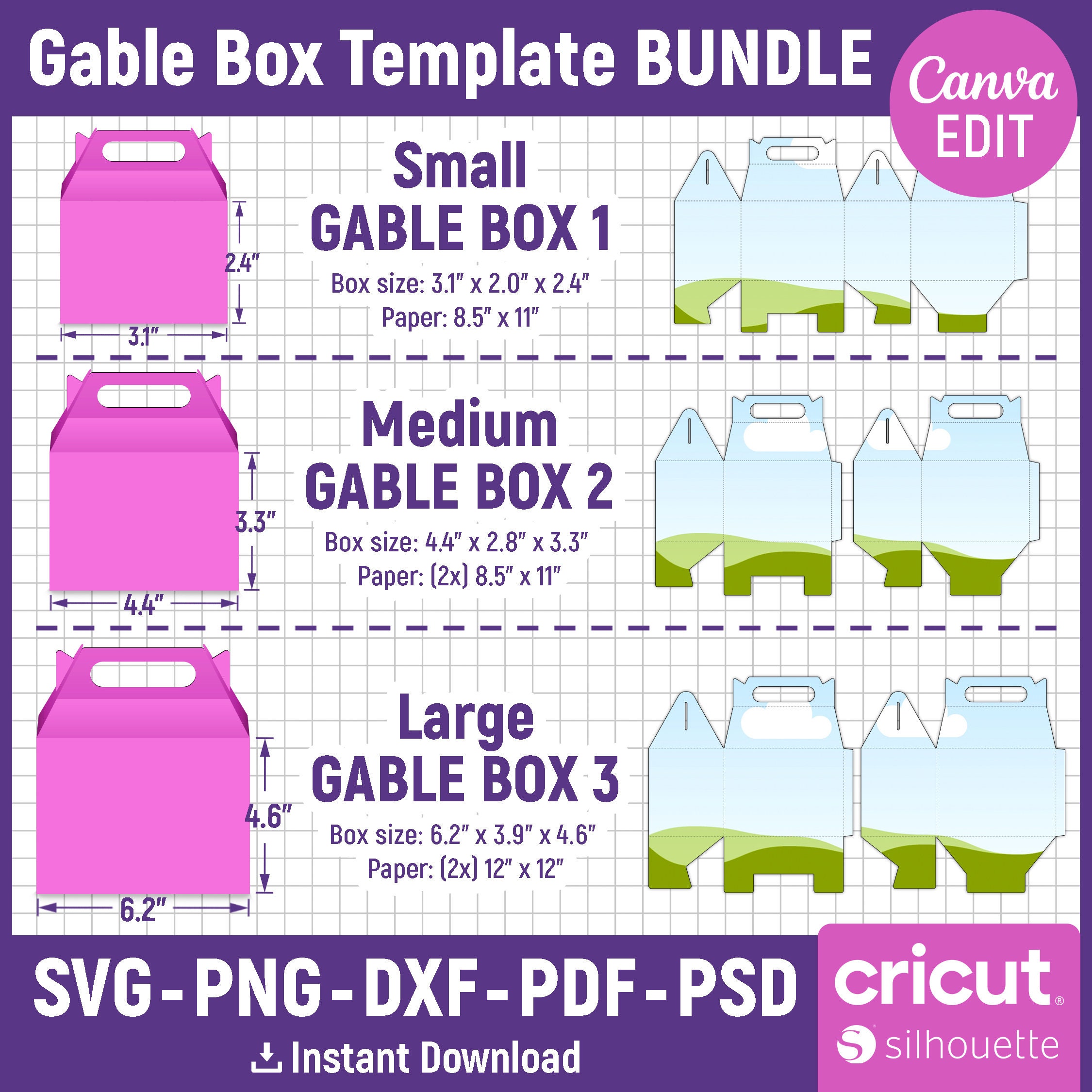 Gable Box Template BUNDLE, Gable Box Template, Gable Box Svg, Party Favor Box, Box Template, Gift Box Svg, DIY Box Template, Canva Editable