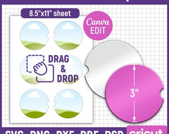 3" Car Coaster Template Svg, Car Cup Coaster Template, Car Coaster Sublimation, Geode Car Coaster, Car Coaster Blank, png, Canva Editable