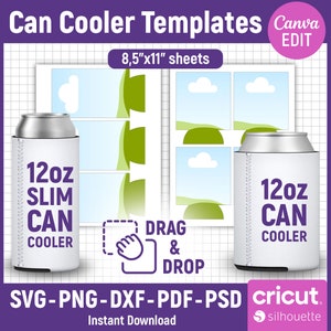 12oz Can Cooler & 12oz Slim Can Cooler Template, Beer Cooler Template, Sublimation Template, Bottle Cooler Template, svg, Canva Editable