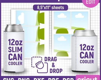 12oz Can Cooler & 12oz Slim Can Cooler Template, Beer Cooler Template, Sublimation Template, Bottle Cooler Template, svg, Canva Editable